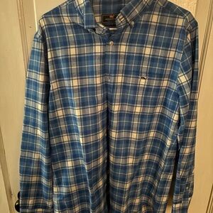 Vineyard Vines Blue and Cream Plaid Shirt